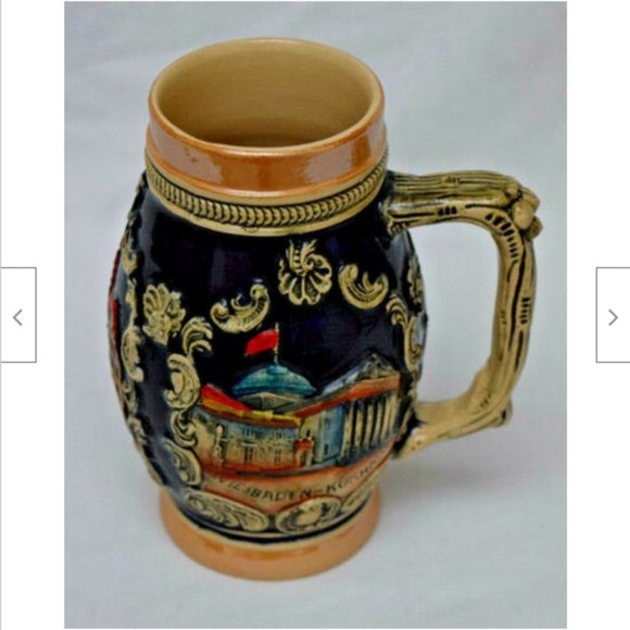 Vintage Beer Stein Germany Frankfur Wiesbaden Kurhaus Ceramic Mug Raised Design - Picture 4 of 7